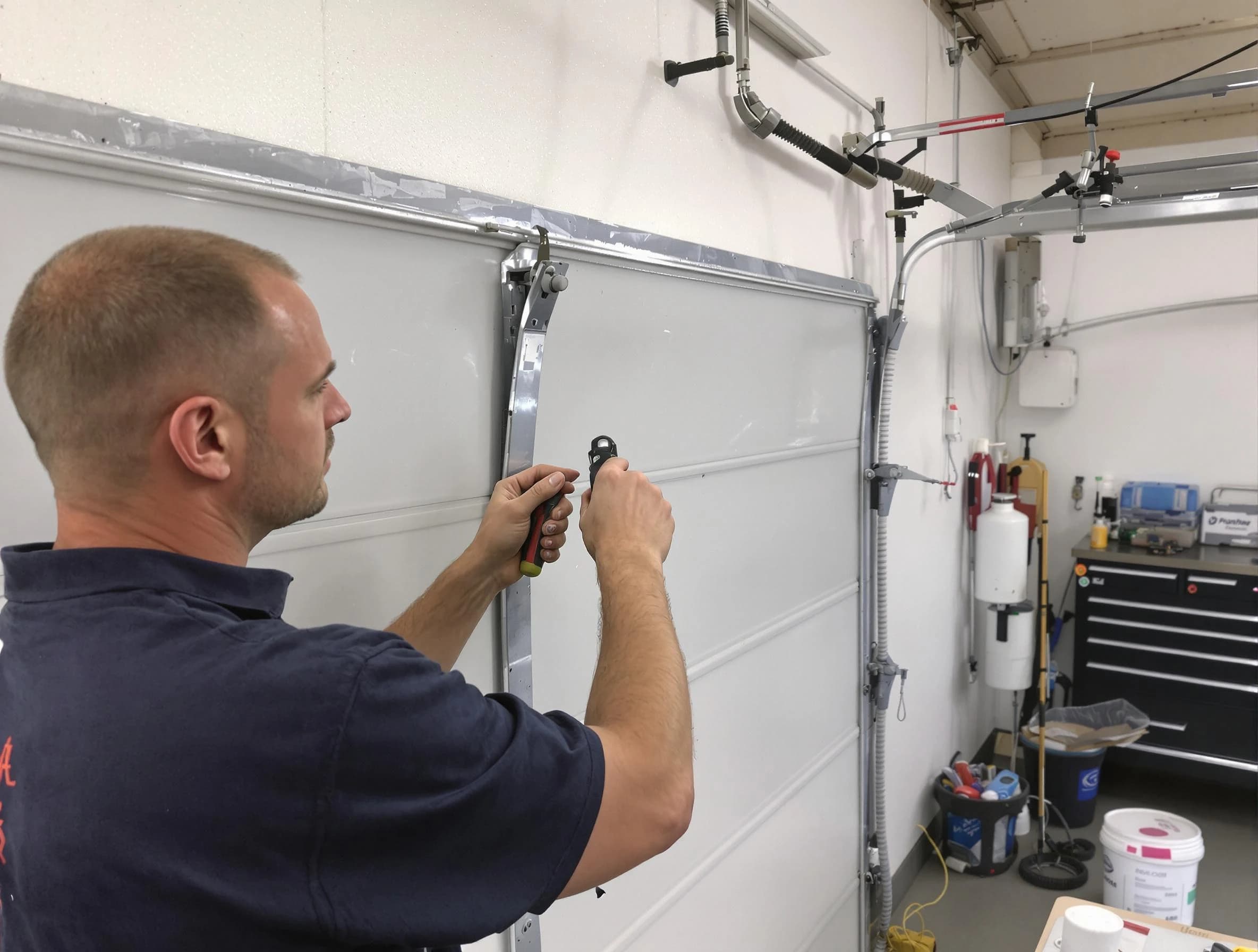 Before and after garage door dent repair by Westerville Garage Door Repair in Westerville