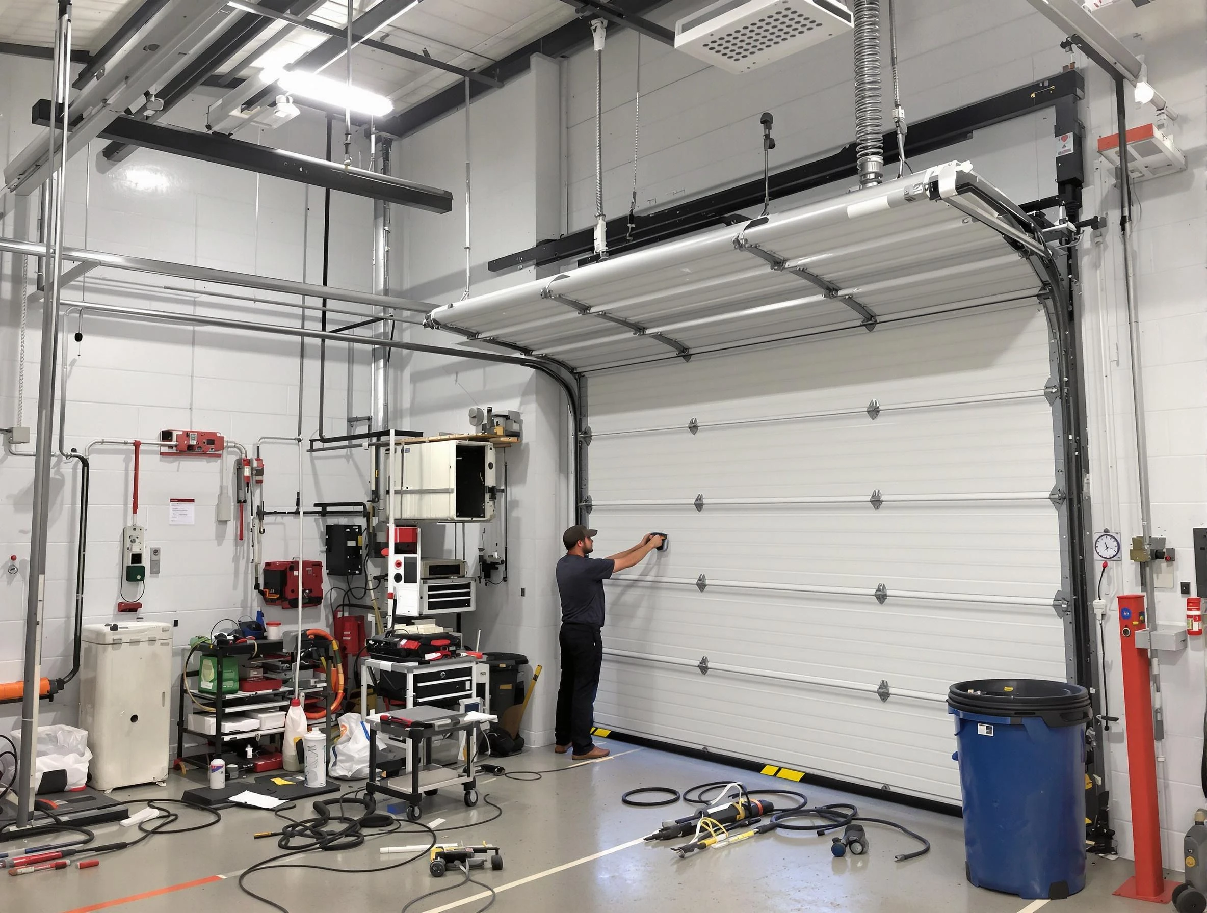 Westerville Garage Door Repair certified technician performing commercial door repair at a Westerville business facility