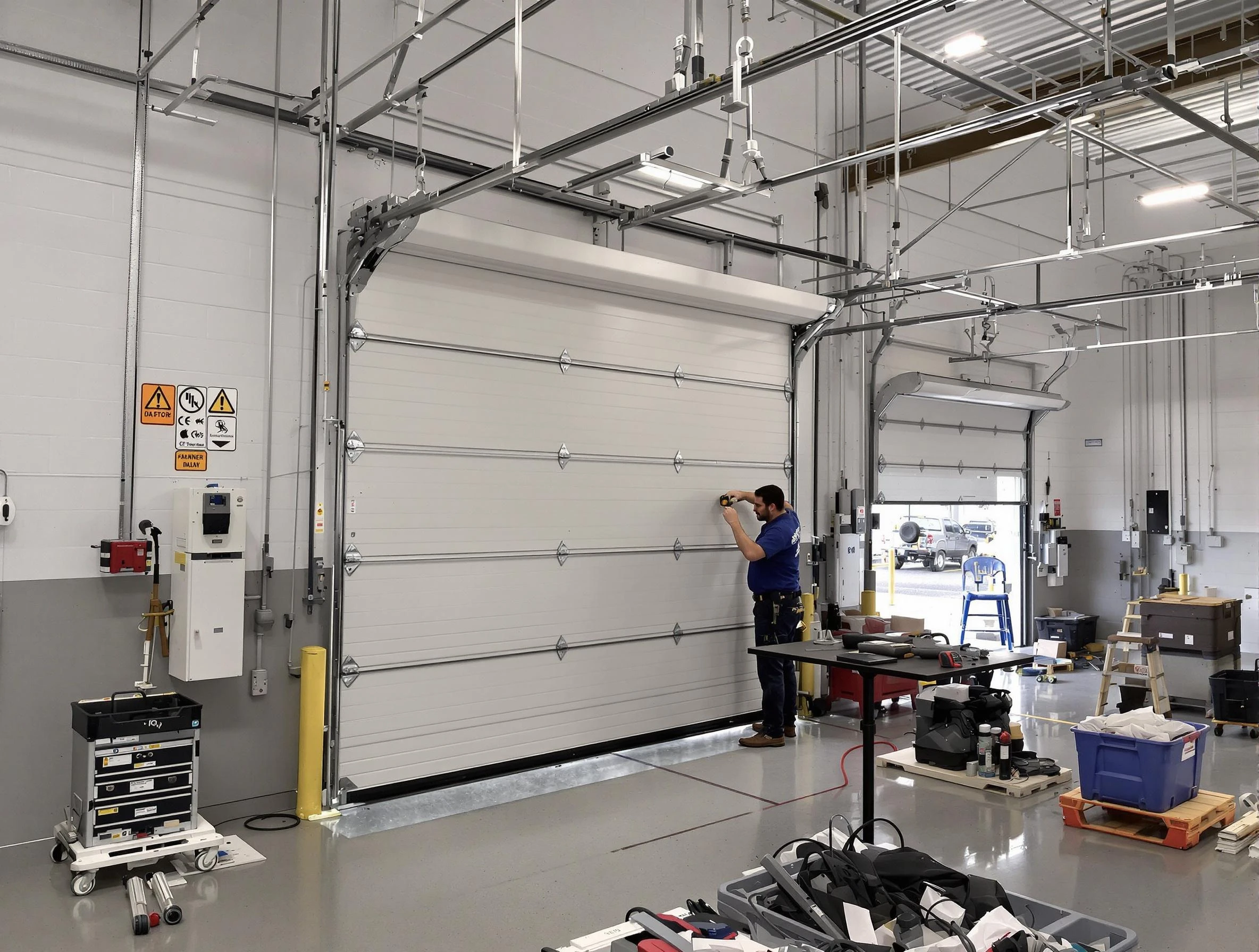 Commercial garage door repair being performed by Westerville Garage Door Repair expert in Westerville