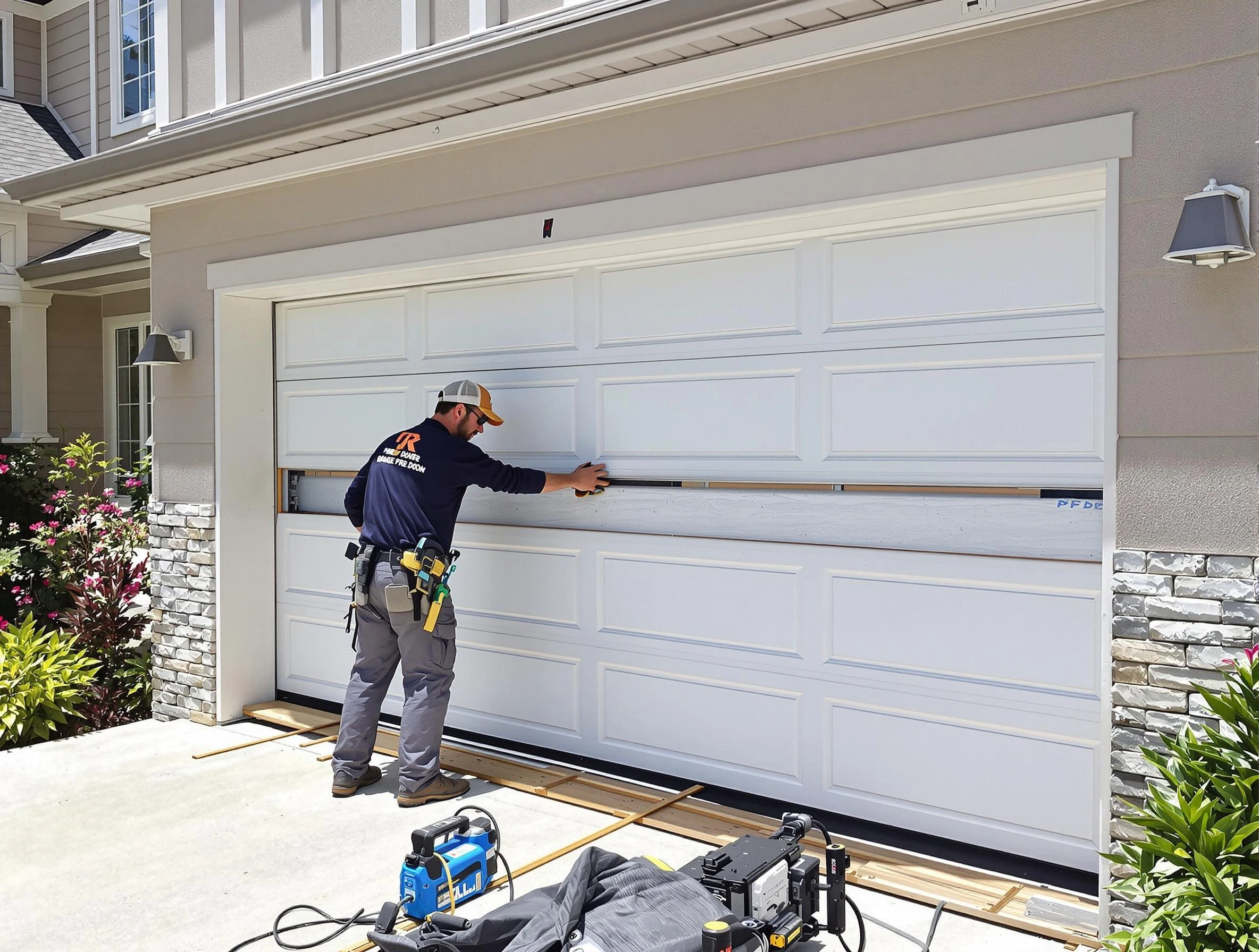 Westerville Garage Door Repair team performing complete garage door replacement at Westerville residence