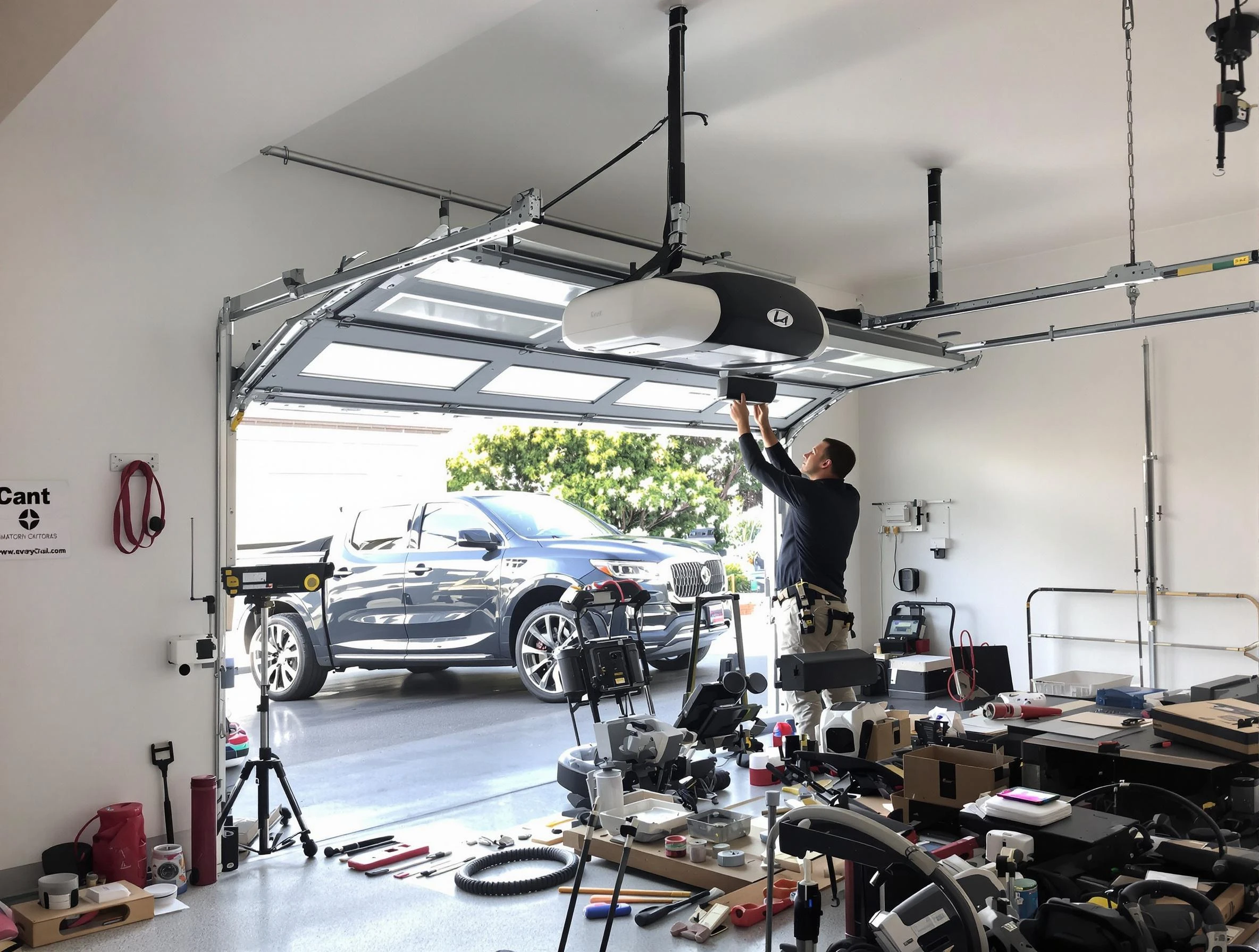 Westerville Garage Door Repair specialist installing smart garage door opener system in Westerville home