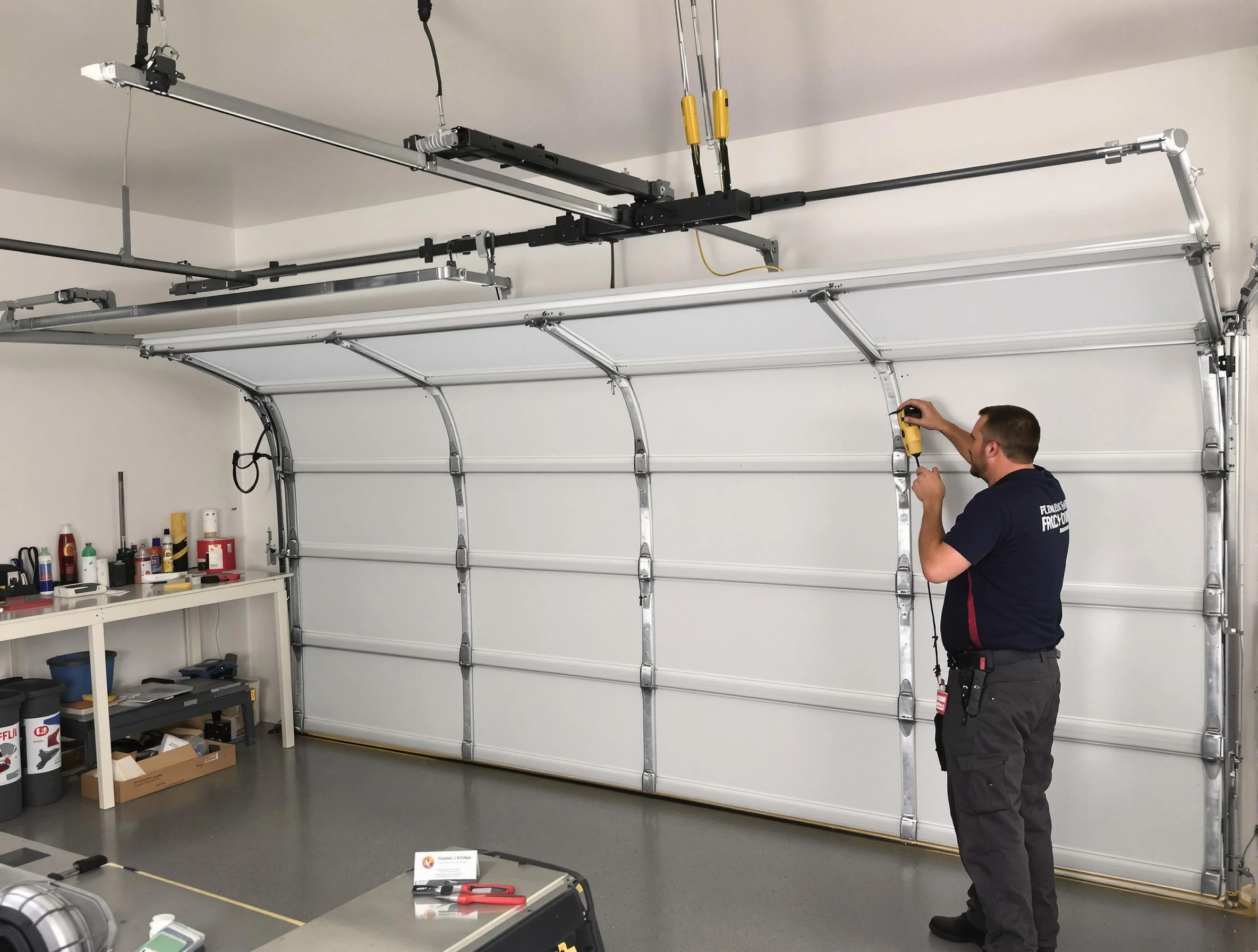 Westerville Garage Door Repair certified technician performing overhead door system repair in Westerville