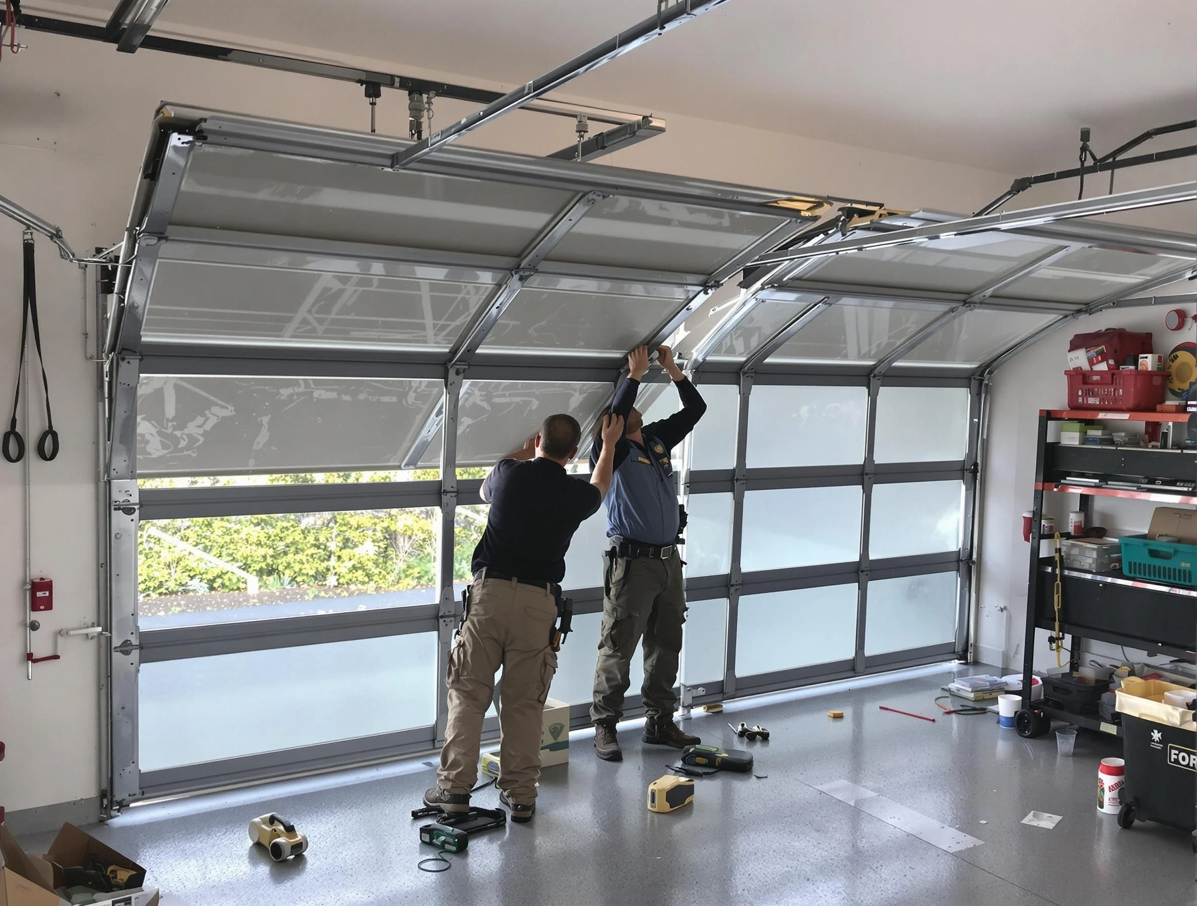 Westerville Garage Door Repair expert performing precise panel replacement on Westerville garage door