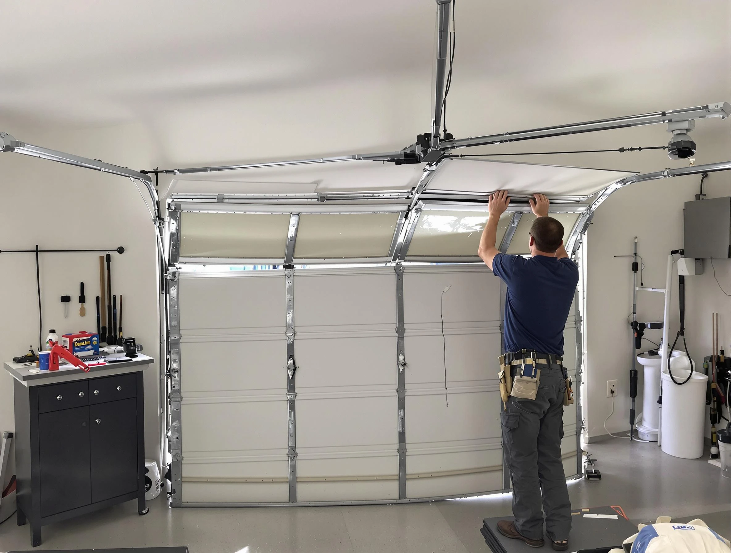 Westerville Garage Door Repair specialist performing precise section replacement on Westerville garage door
