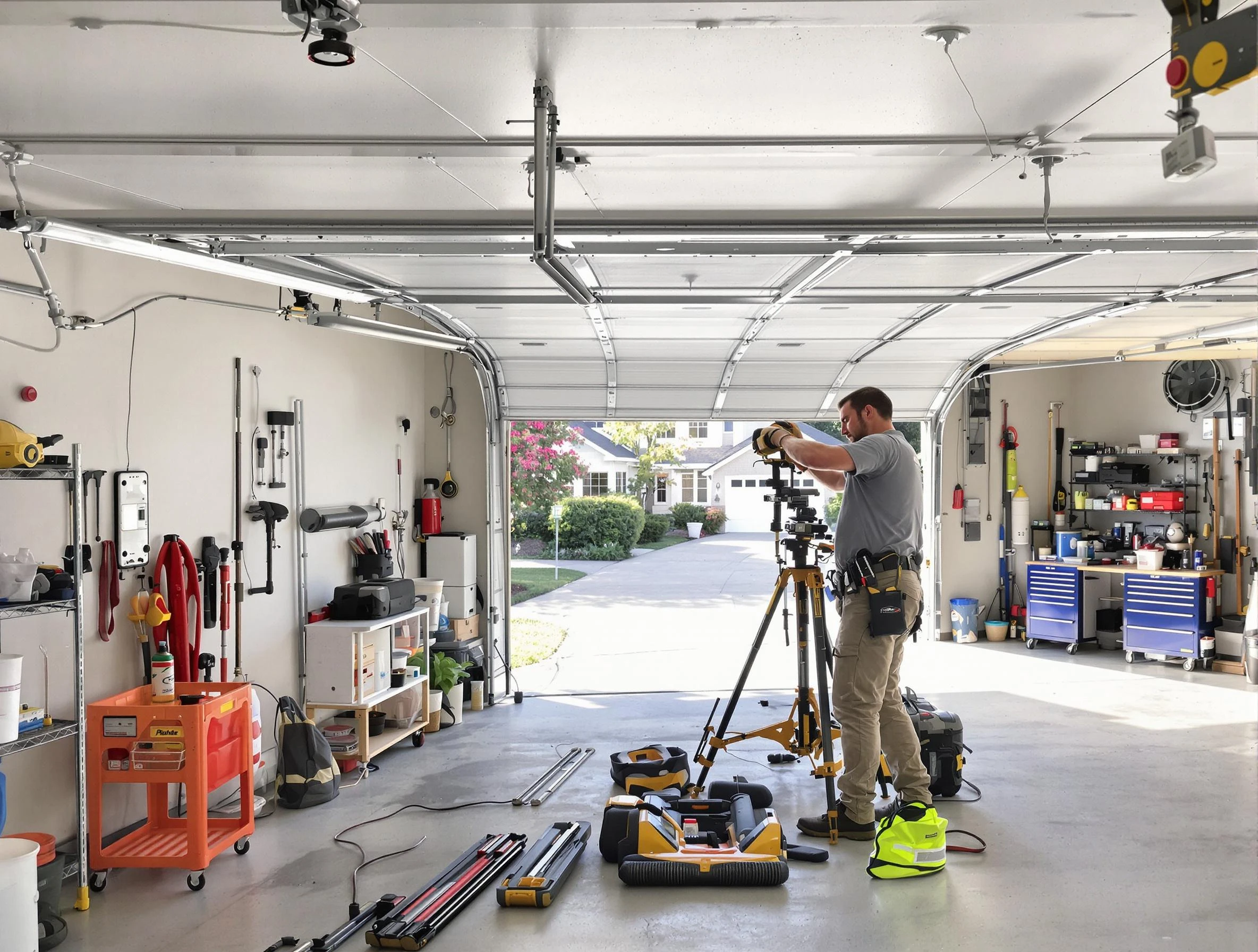 Westerville Garage Door Repair specialist performing laser-guided track alignment in Westerville
